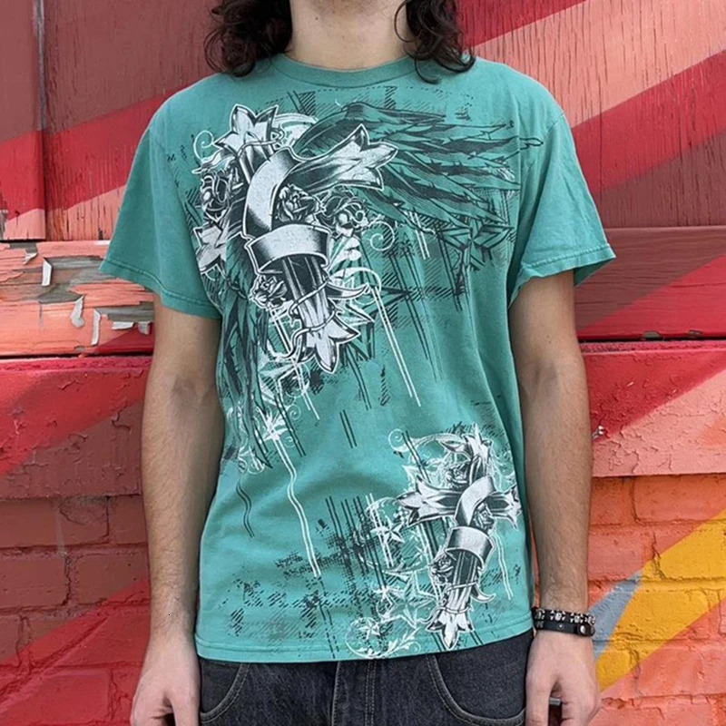 Cyber Y2k Mall Goth Mens T-shirt 2000s Retro Punk Hip Hop Short Sleeve Tee Harajuku Grunge Skull Graphic Tops Women Clothes 240521