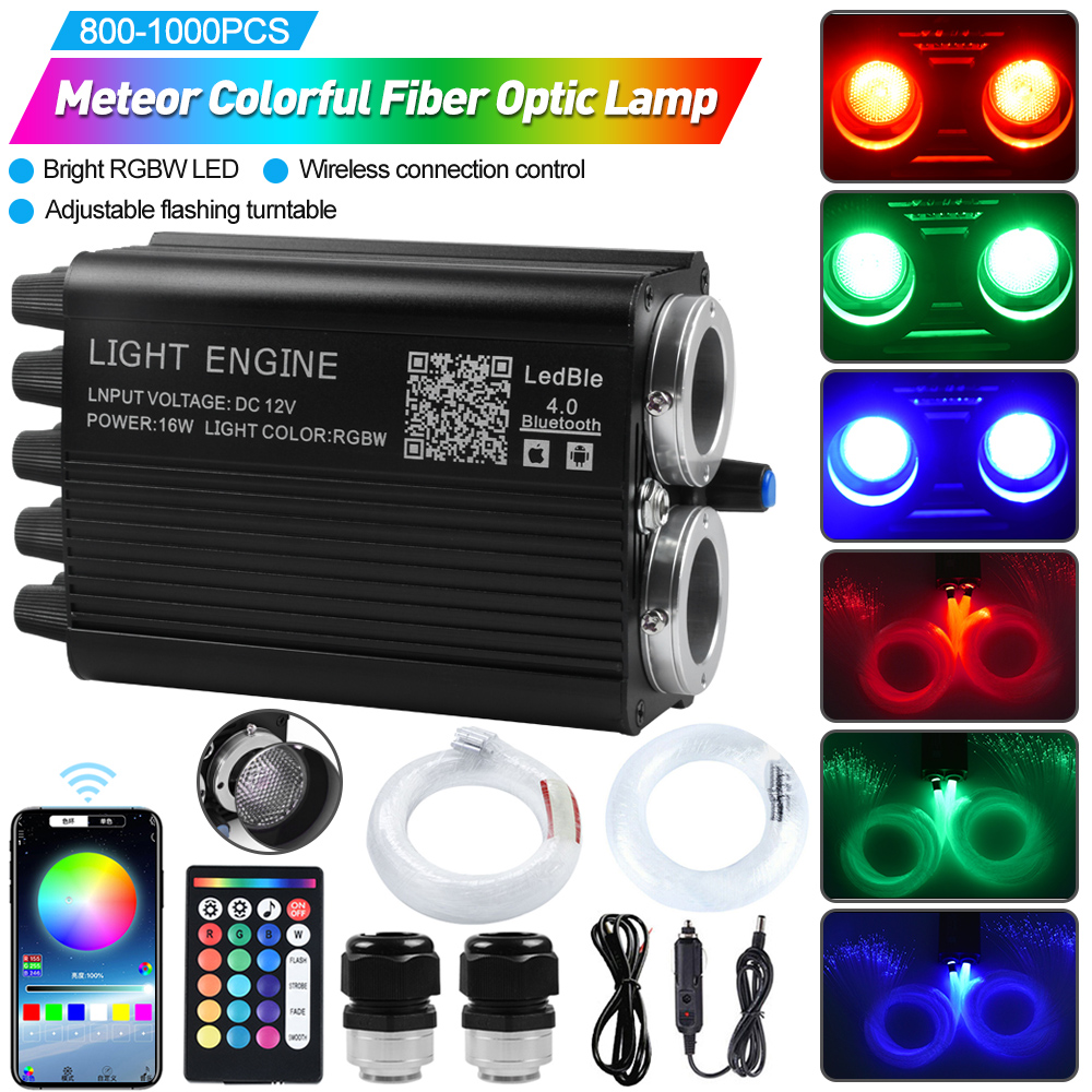32W RGBW Car Twinkle Meteor Light Fiber Dual Port Optical Fiber Lamp 800-1000PCS APP Control Fiber Optic Star Ceiling Light Kit