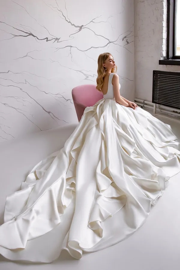 Summer Eva Lendel Dresses V Neck Vestido De Noiva A Line Satin Tiered Ruffles Boho Beach Wedding Dress Bridal Gowns Vestido