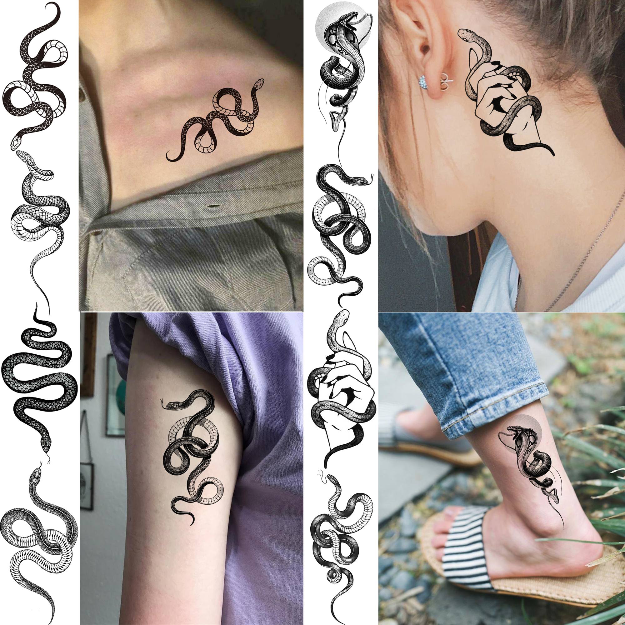 18 Sheets Small Snake Temporary Tattoos For Men Women Neck Hands Fake Tattoo Stickers DIY Small Black Snake Tattoos Holiday 3D