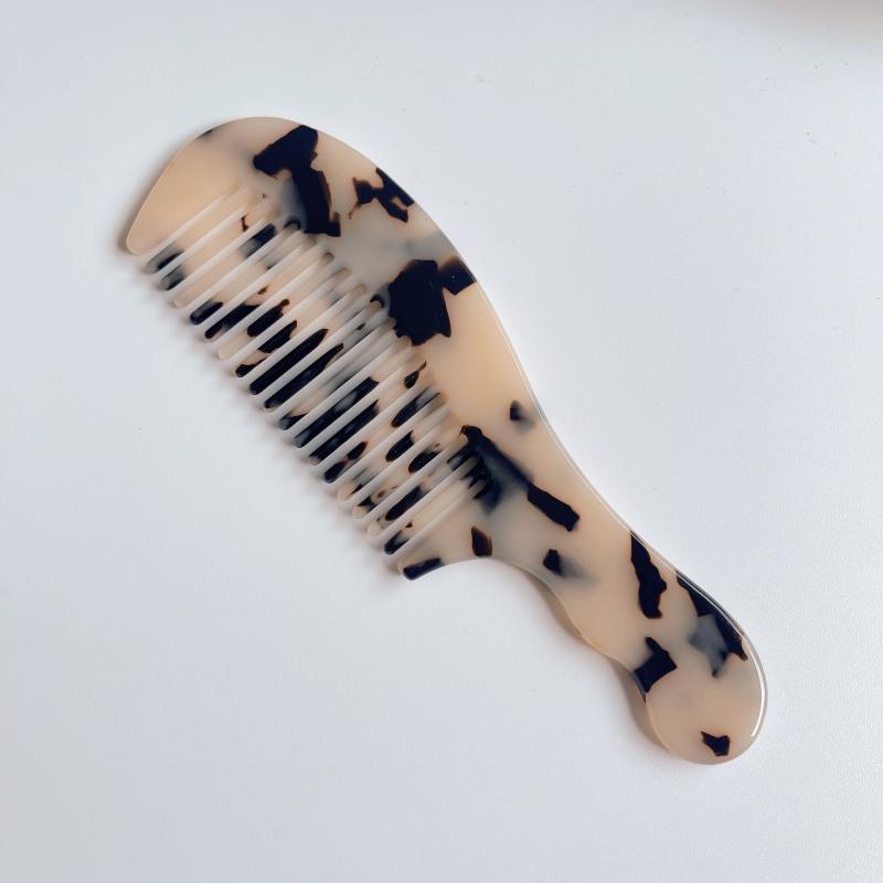 Acetic acid board comb, anti-static marble texture, large teeth comb, portable, compact handle, hair styling comb