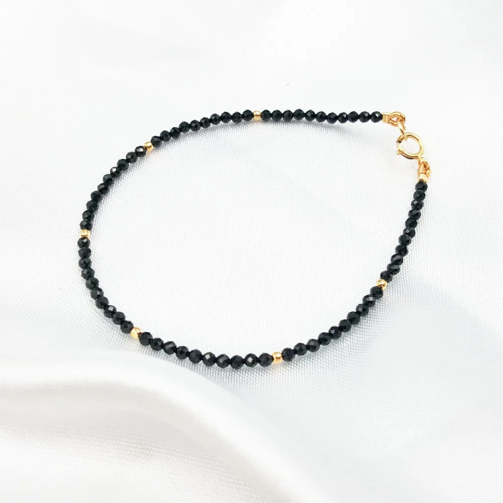 Lii Ji Unique Natural Stone Black Spinel 2-3mm Faceted Beads 925 Sterling Silver Beads Clasp Fine Bracelet 7-8 240522