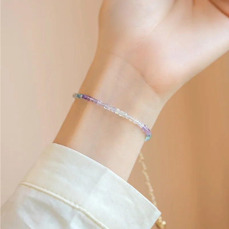 Very Thin 2mm Multcolor Natural Fluorite Rough Stone Beaded Bracelets for Women 14k Gold Filled Fine Jewelry Summer Gift YBR661 240522