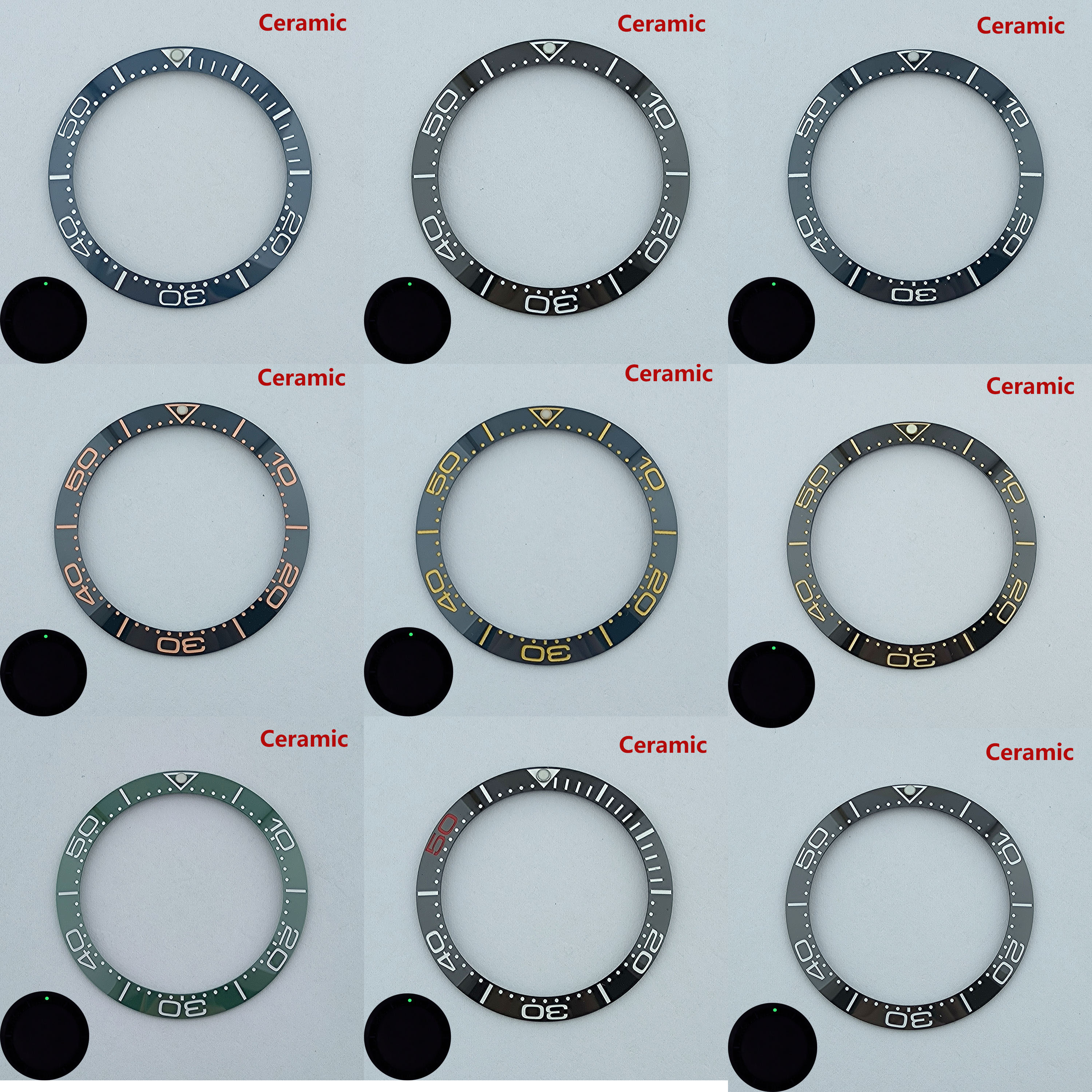 38mm ceramic/aluminium insert bezel watch green/blue luminous bezel is tilted for 40mm SUB case watch accessory repair tool