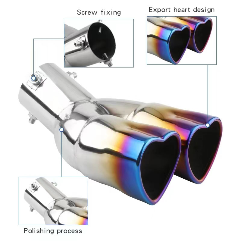 exhaust tip universal heart shape exhaust tip double rear exhaust muffler sound system echappement car accessories