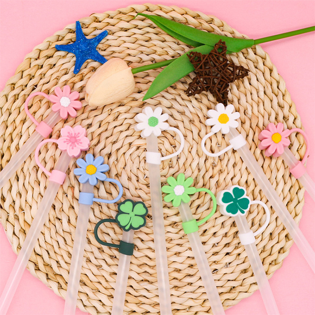 Straw Cover Cap For Stanley Cup Silicone Cute Flower Straw Topper Compatible with 30&40Oz Tumbler Dust-Proof Straw Caps