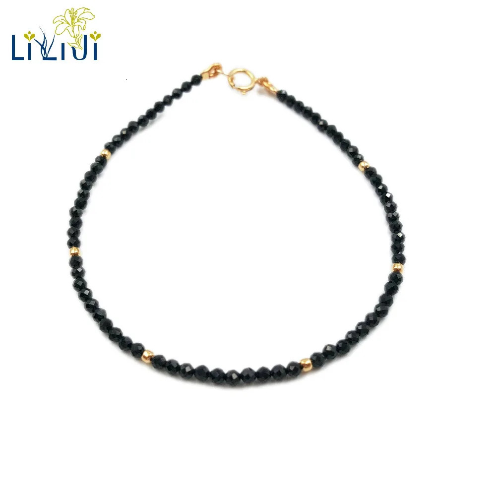 Lii Ji Unique Natural Stone Black Spinel 2-3mm Faceted Beads 925 Sterling Silver Beads Clasp Fine Bracelet 7-8 240522