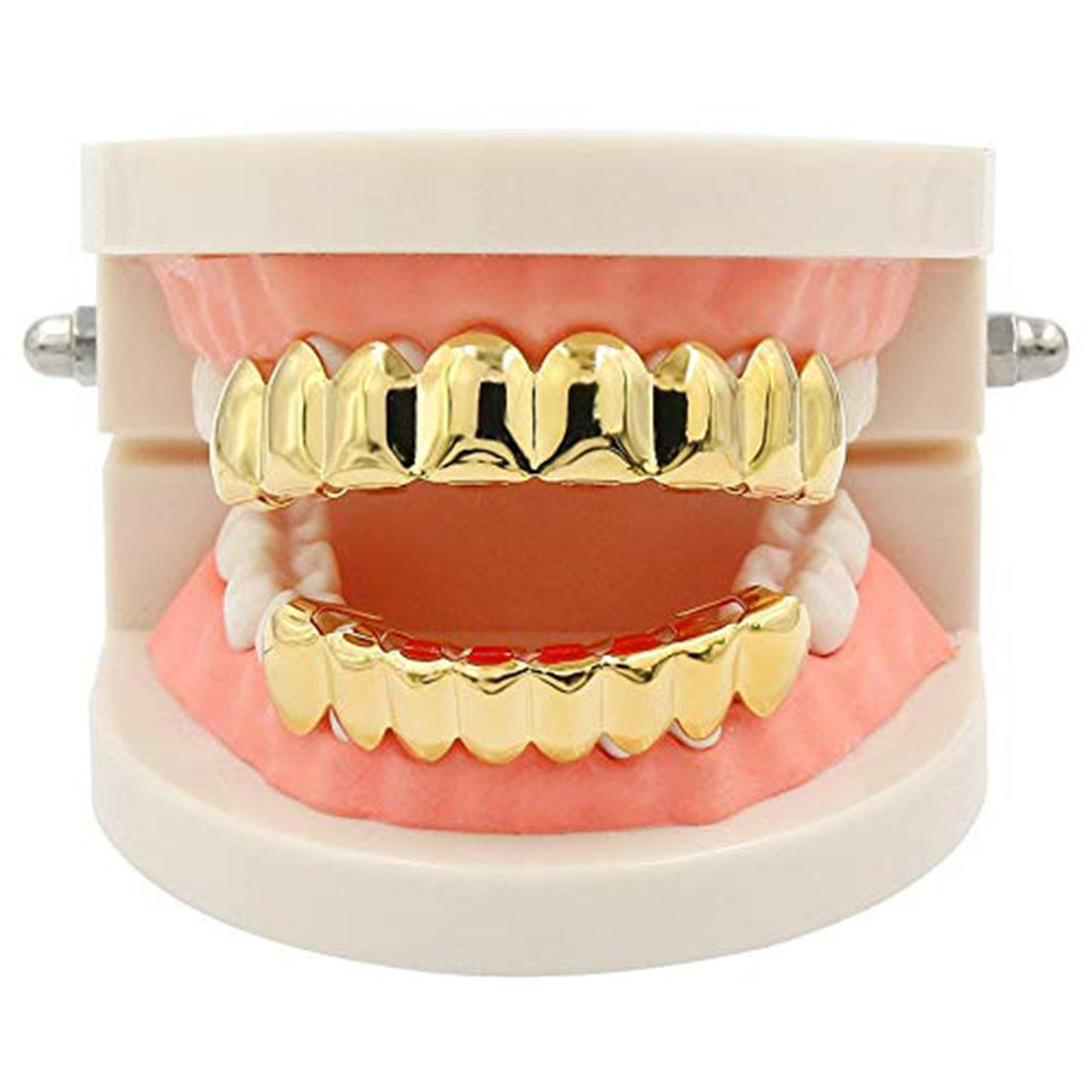 Hip Hop Teeth Grillz Set Gold Silver Color Top & Bottom Body Jewelry Punk Cosplay Party Cosplay False Tooth Grills Gifts
