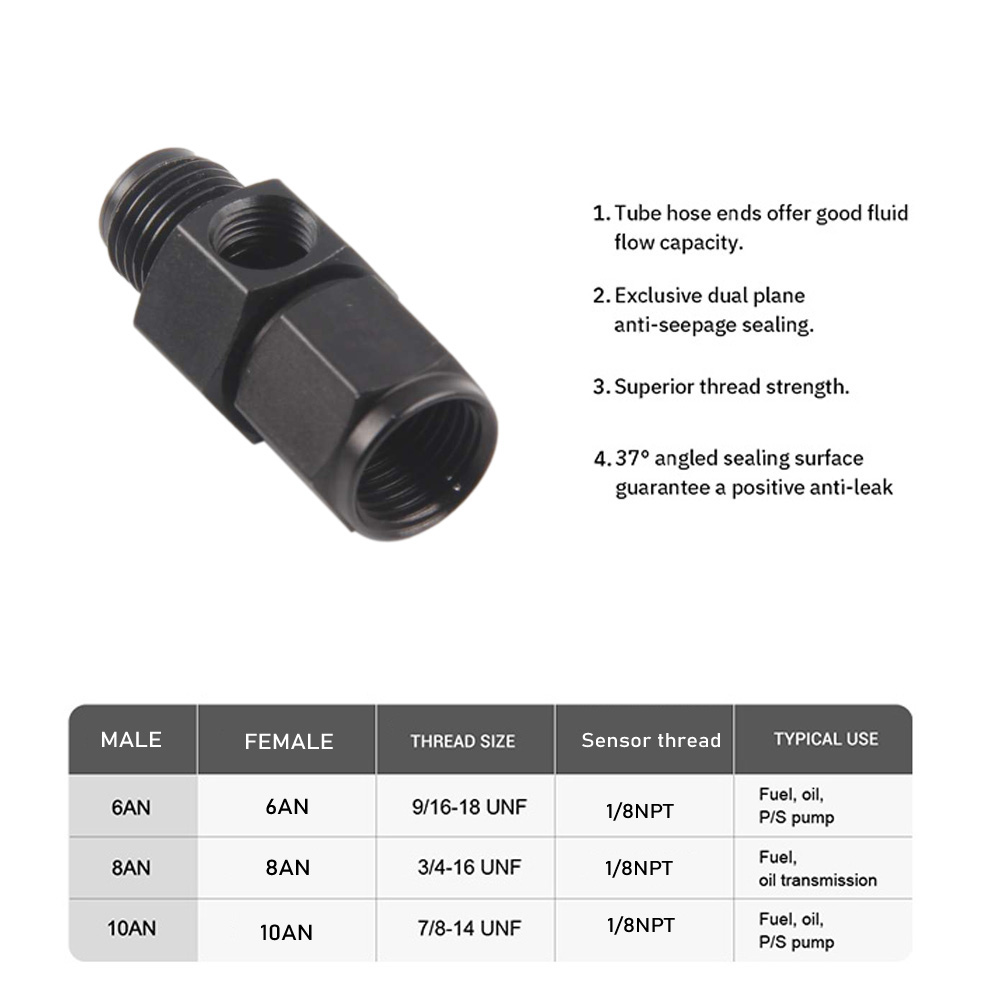 AN4 6 8 10AN Male to Female 1/8 NPT Gauge Sensor Side Port Adapter Oil Fuel Fitting Hose End adapter