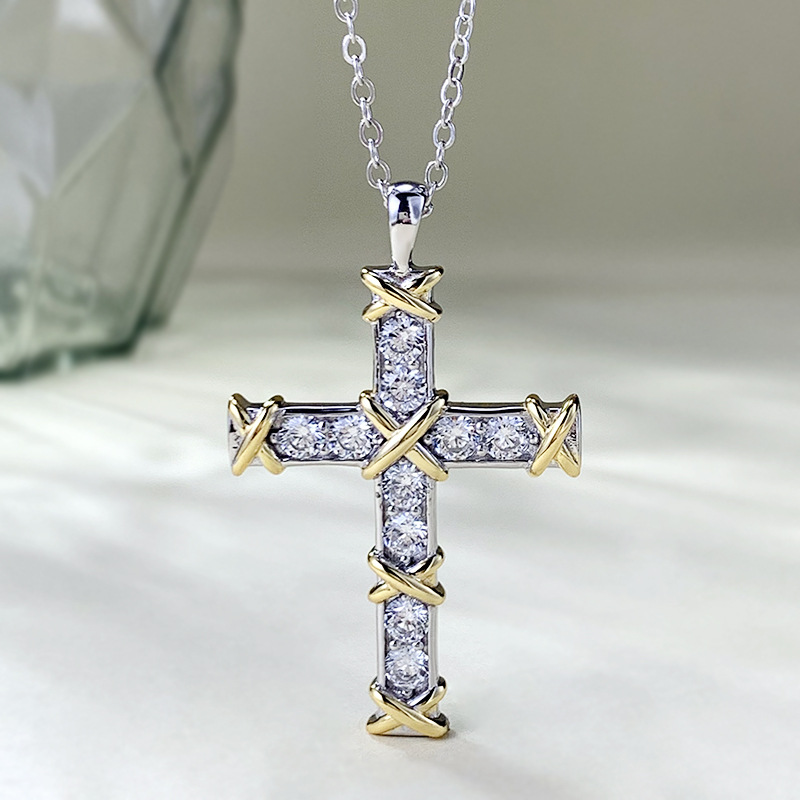 2024 Choucong Top Sell Cross Pendant Sparkling Luxury Jewelry 925 Sterling Silver &Gold Plated White 5A Cubic Zircon CZ Diamond Gemstones Women Clavic