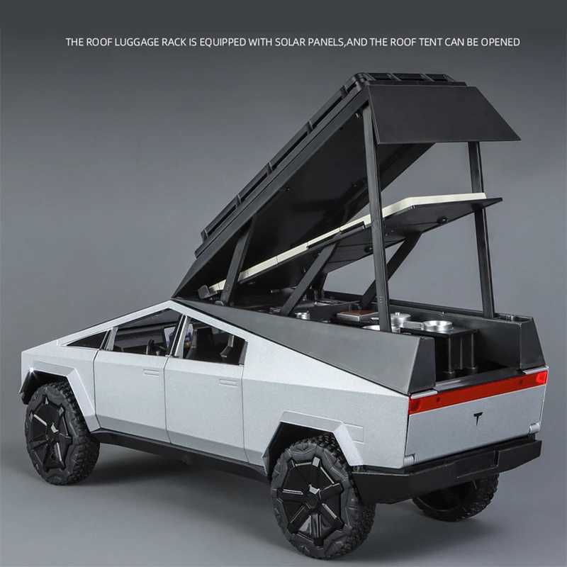 Diecast Model Cars 1/24 Tesla Cybertruck Pickup Alloy Camping RV Car Model Diecasts Metal Toy Van Touring Motorhome Car Model Sound Light Kids Gift