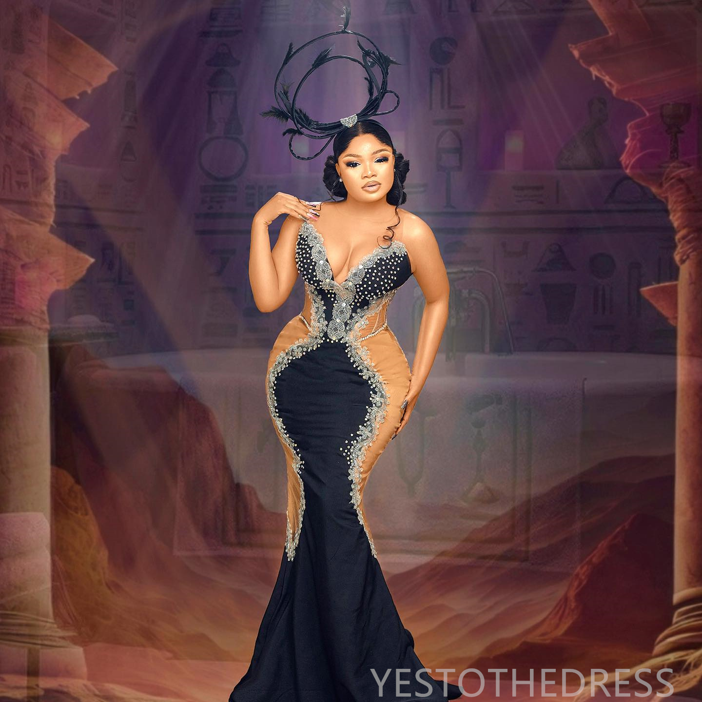 R&W 2024 Plus Size Aso Ebi Prom Dresses for Special Ocns Sheer Neck Illusion Appliqued Beaded Lace Birthday Dress Second Reception Gowns Engagement Go