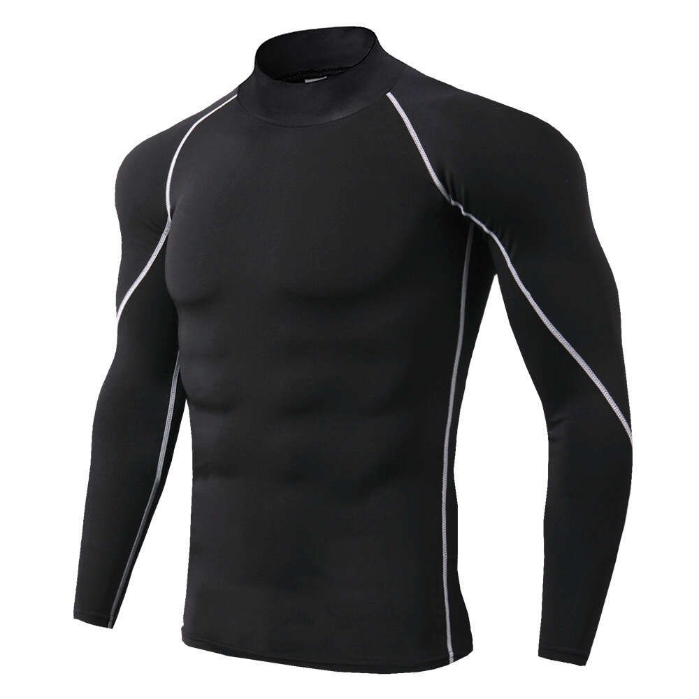 Ddmytiger Men S High Neck Fiess PRO Sports Running Long Sleeved T Shirt Autumn And Winter Elastic Quick Drying Standing Collar Sweater H