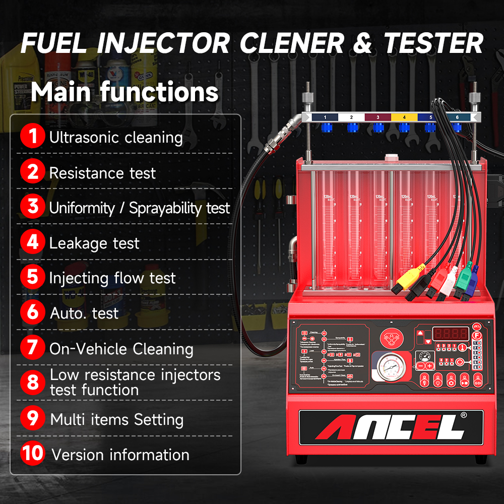 ANCEL AJ600 GDI Fuel Injector Cleaner Fuel Injector Tester for Gasoline Car 6 Cylinders for 110V/220V