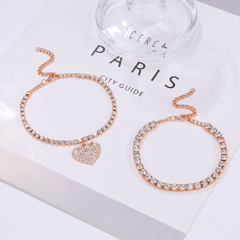 Two Piece Set Heart Crystal Anklet Beach Charms Ankle Bracelet Halhal Jewellery Anklets For Women Indian Jewelry Foot Bracelet