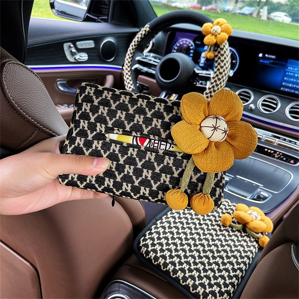 Sunflower Car Tissue Box Creative Car Tissue Hanging Paper Box Auto Interior Backseat Tissue Case Storage Bag Decoration