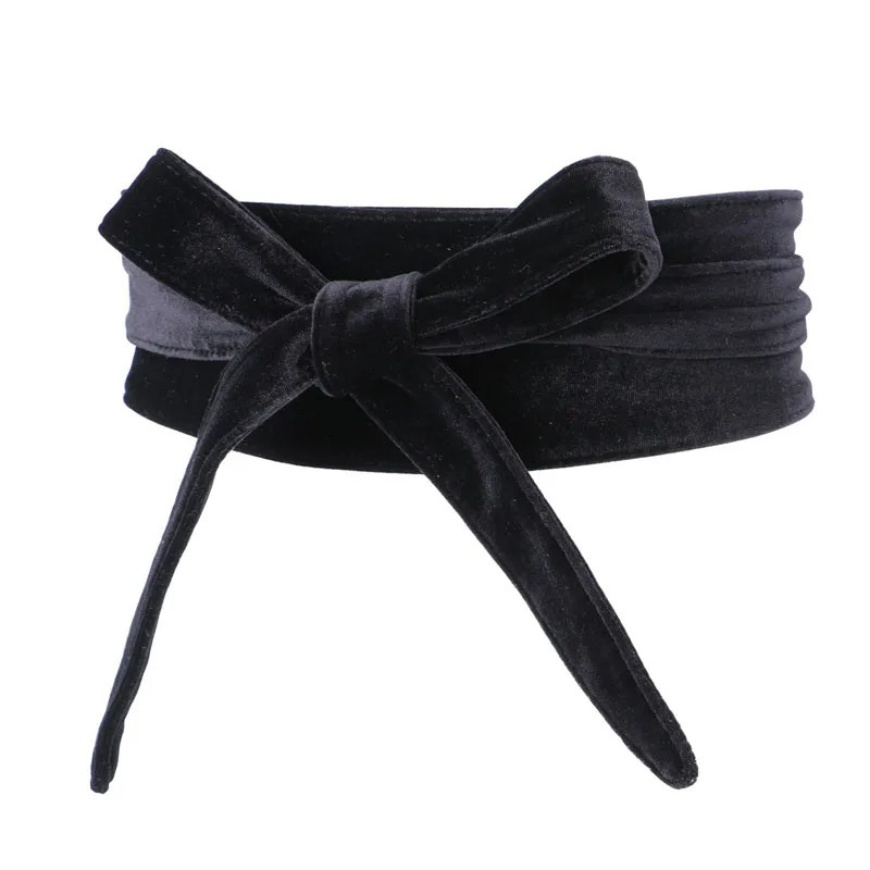 Fashion Womens Velvet Dress Waist Belts Wide Corset Cinch Belts Ladies Bowknot Self Tie Wrap Around Obi Waist Band Cummerbunds 240522