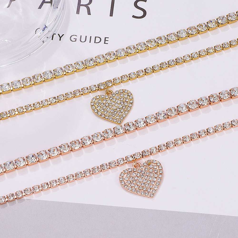 Two Piece Set Heart Crystal Anklet Beach Charms Ankle Bracelet Halhal Jewellery Anklets For Women Indian Jewelry Foot Bracelet