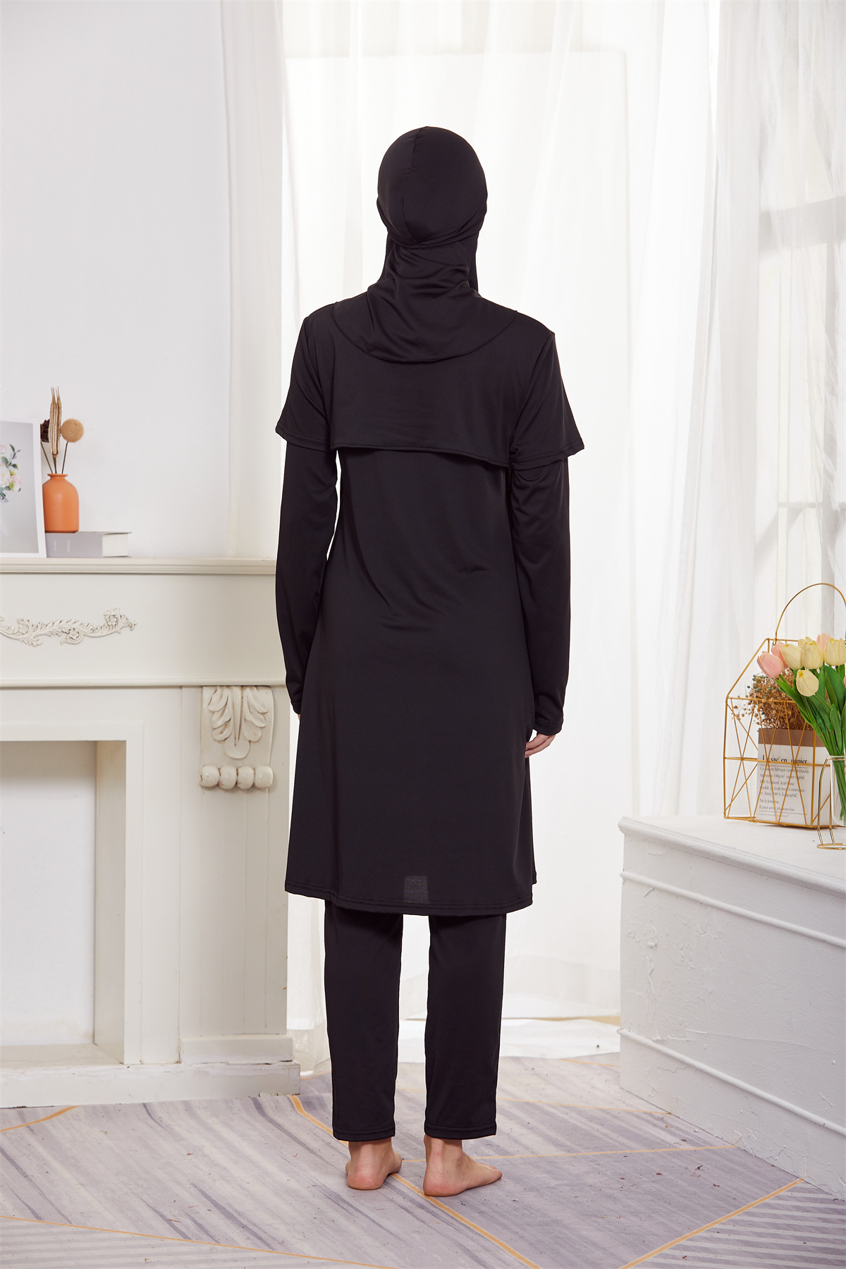 3 Pieces Sets Women Muslim Islamic Black Bathing Burkinis Sets Arab Modest Full Cover Tops Pants Swimwear Swimsuit Beachwear