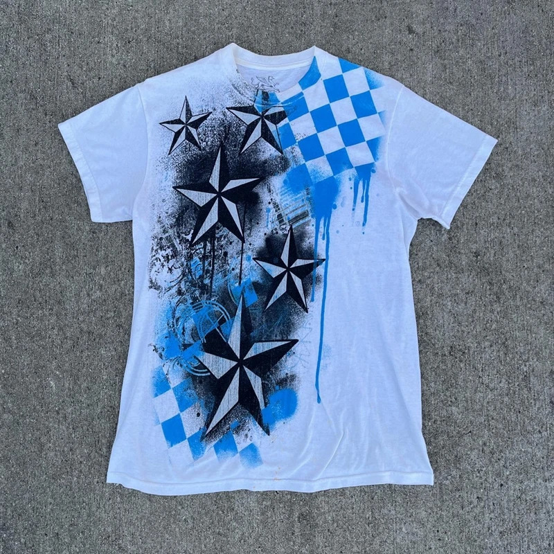 Cyber Y2k Mall Goth Mens T-shirt 2000s Retro Punk Hip Hop Short Sleeve Tee Harajuku Grunge Skull Graphic Tops Women Clothes 240521