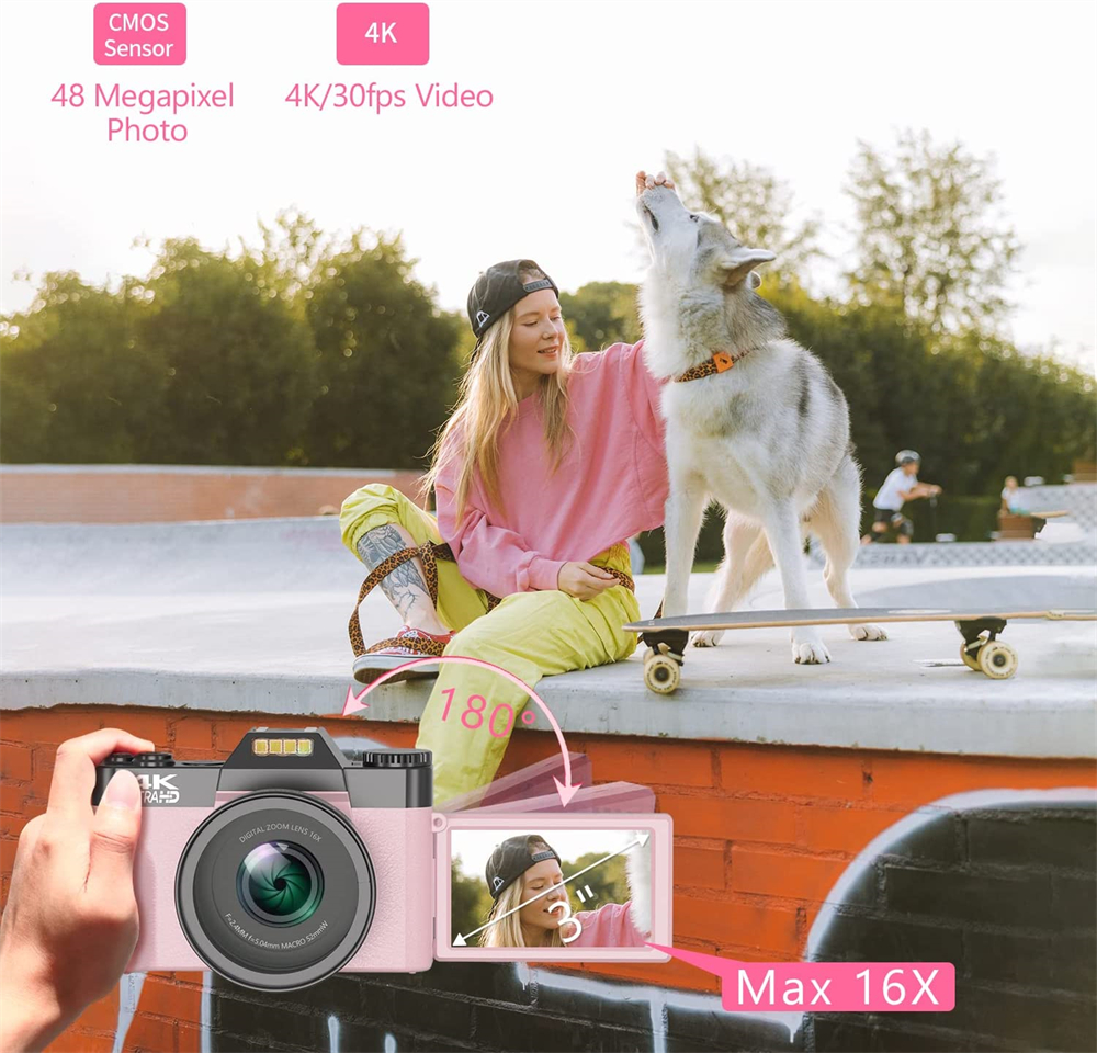 Flip Screen Digital Photo Camera 48MP 4K Photography Camcorder Vlog Selfie Video Camera Youtube Livestream Wide Angle Macro Lens