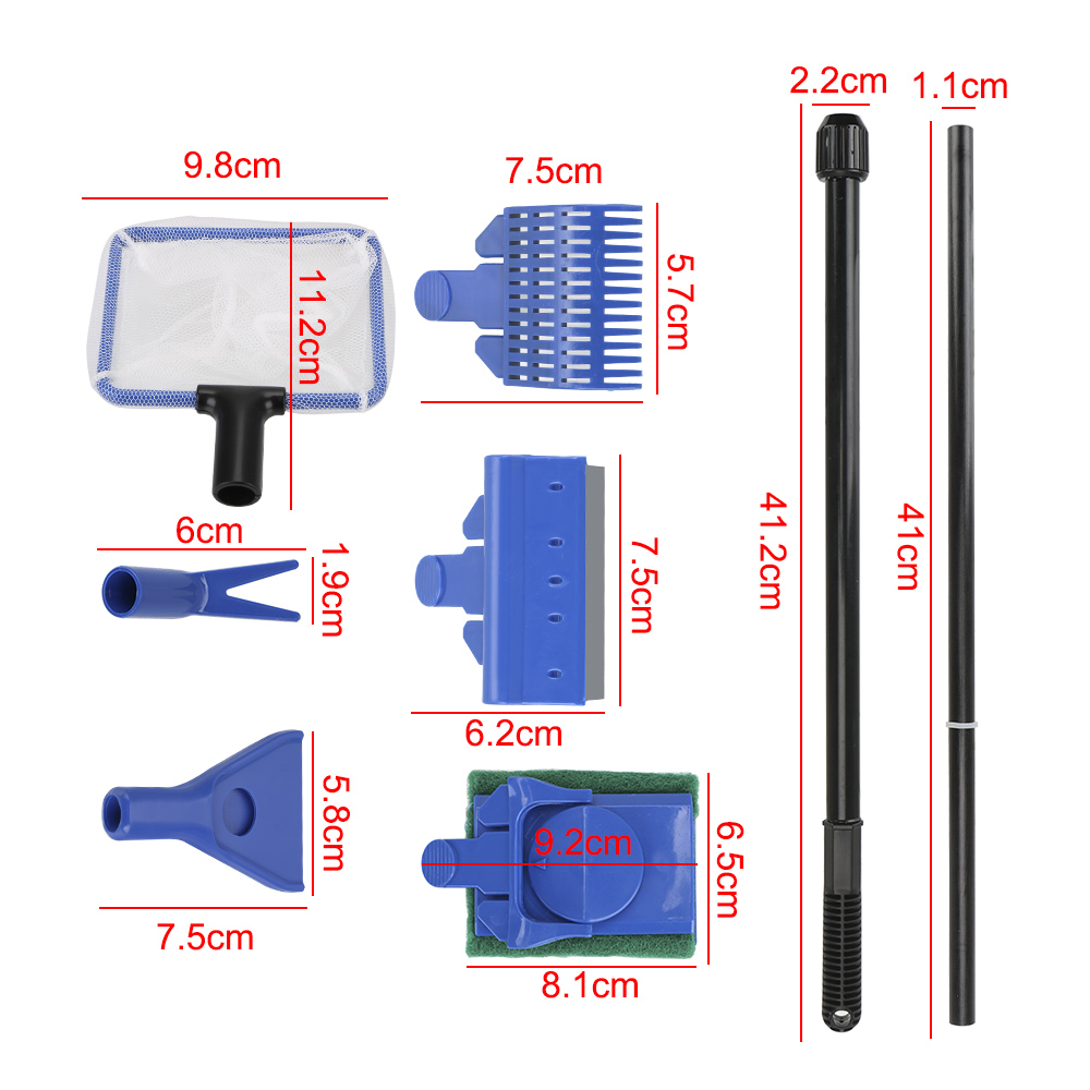 5 in 1 Aquarium Cleaning Tools Fish Net Gravel Rake Algae Scraper Fork Sponge Brush Aquarium Accessories Aquarium Tank Clean Set
