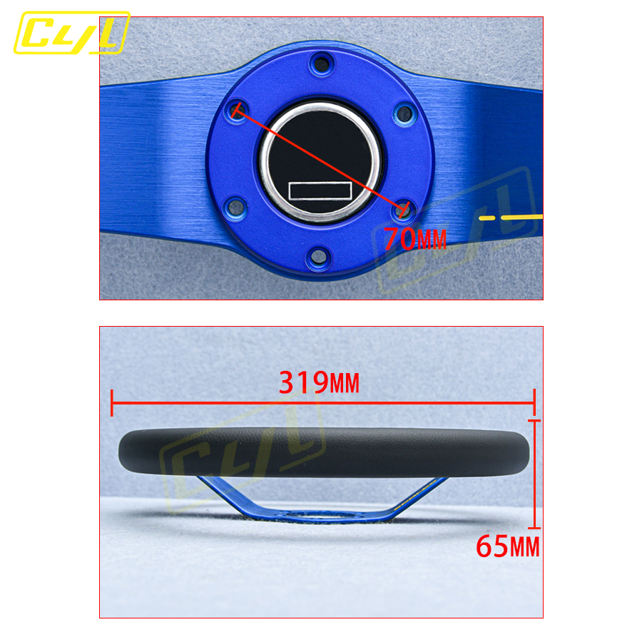 JDM Universal 13inch 2 Spoke SP Steering Wheel Deep Dish Leather Racing Sports Steering Wheel Blue Spoke