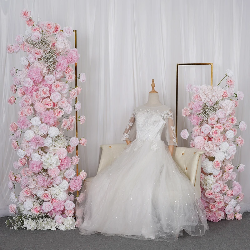 Pink White 5D Rose Hydrangea Babysbreath Wedding Backdrop Arch KT Board Decor Floral Arrangement Table Sofa Runner Event Props
