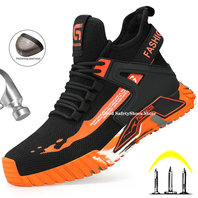 High Men's top Steel Toe Work Men Anti-puncture Woman Safety Boots Man Indestructible Shoes d360
