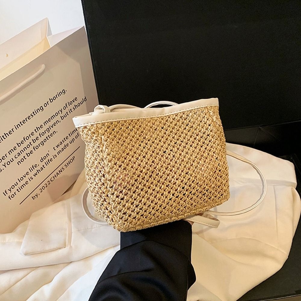 Hollow Out Raffia Bag Cute Bohemian Style Pu Leather Weave Straw Crossbody Bag Mobile Bag Shoulder Bag Streetwear