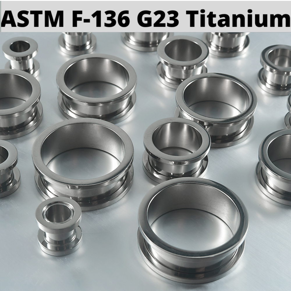 PAIR Solid G23 Titanium Silver Color Double Flare Ear Plugs Screw/No Thread Stretching Earring Gauges Expander Piercing Jewelry