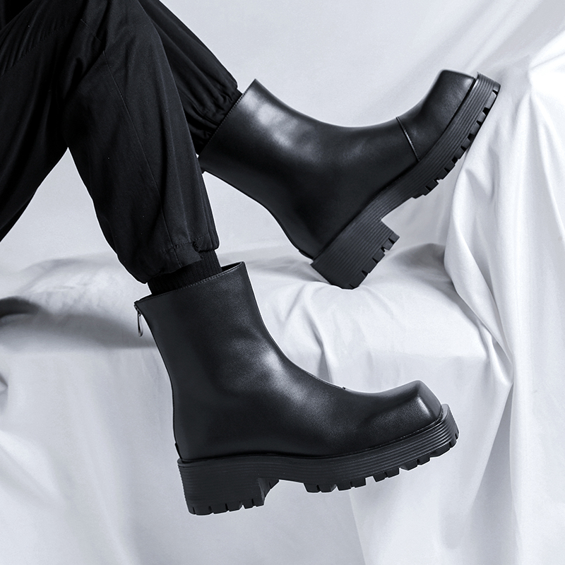 Soled Thick Platform Designer Square Head Soft Leather Boots Fashion Trends Mens Street High Top Shoes f43c