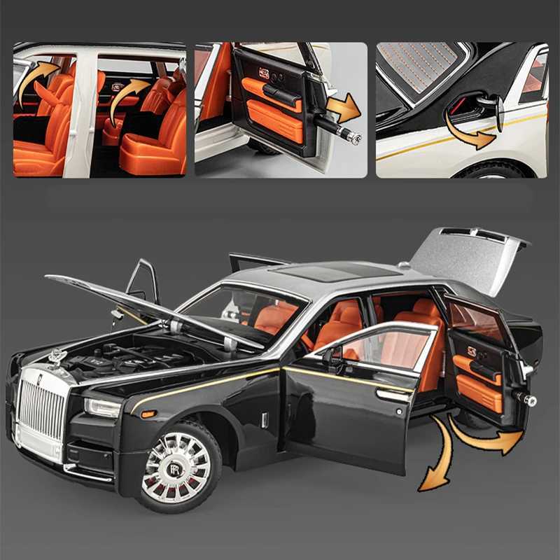 Diecast Model Cars 1/18 Rolls-Royce Phantom Alloy Luxy Car Model Diecasts Metal Toy Vehicles Car Model Simulation Sound Light Collection Kids Gifts