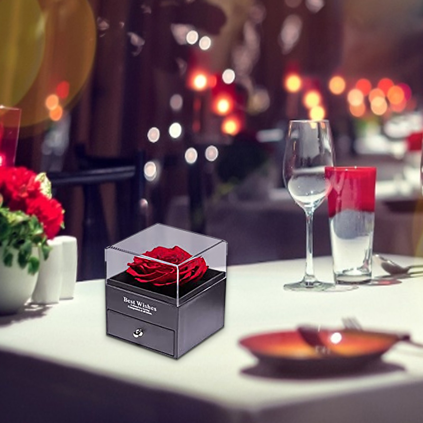 Rose double-layer drawer jewelry box organizer Valentine's Day Everlasting Flower Gift Box necklace jewelry boxes and packaging
