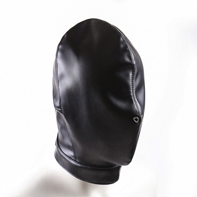 PU Leather BDSM Black PU Leather Hood Mask Full Head Face Cover Costume Restraint for Role Play Cosplay Adult Toys Sexy Toys