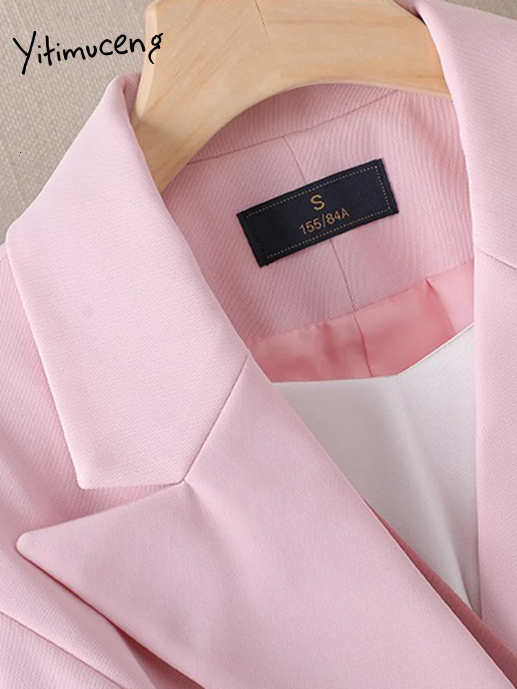 Yitimuceng Women Suits Office Sets Chic Panelled Long Sleeve Double Breasted Blazers High Waisted Pants Slim Skirts 240518