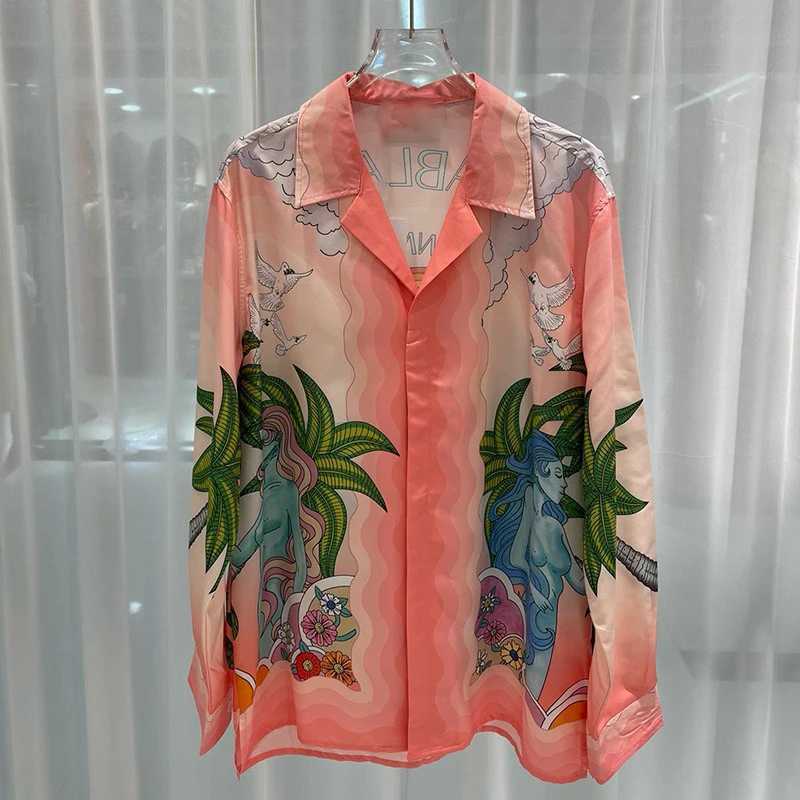 Men's Casual Shirts High-end drooping floral shirt loose Hawaiian style casual long-slved Cuban collar shirt T250813