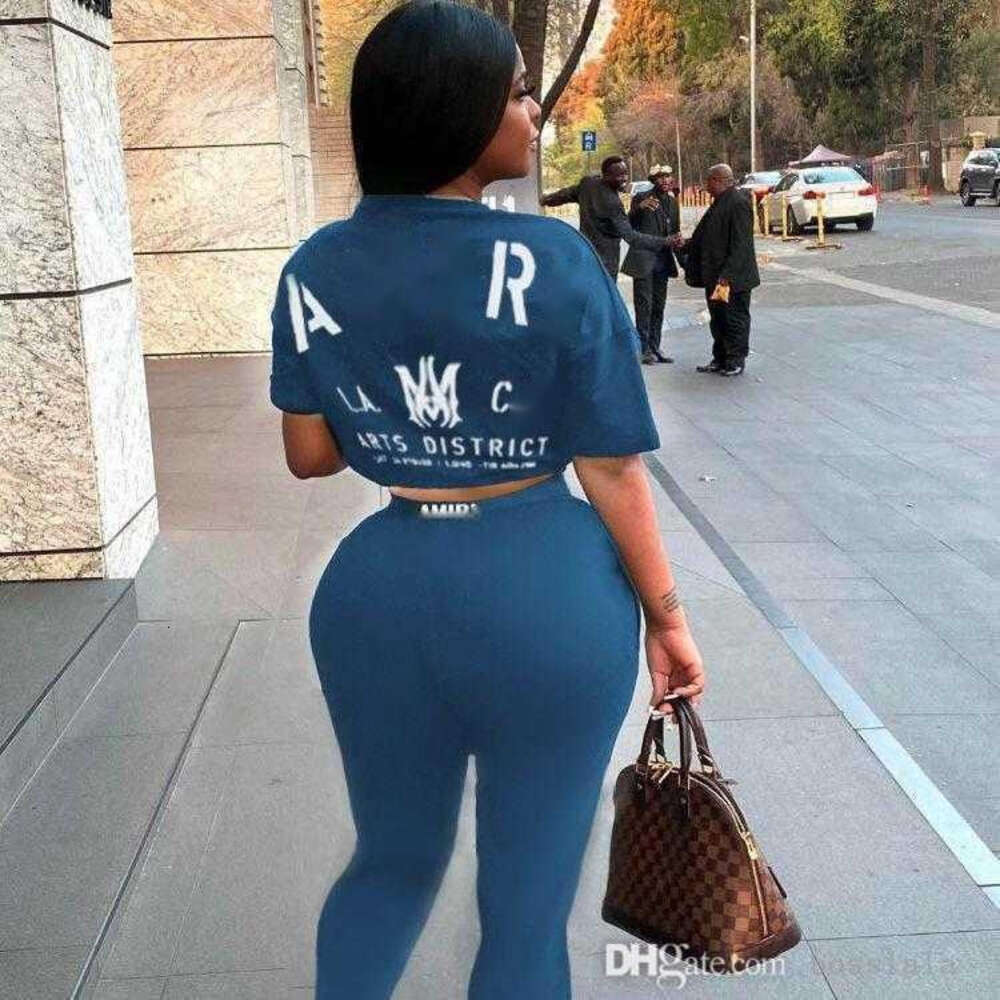 Womens Sportwear Summer New Letter Front And Back Printed Short Sleeve T-shirt Long Pants Two Piece Set