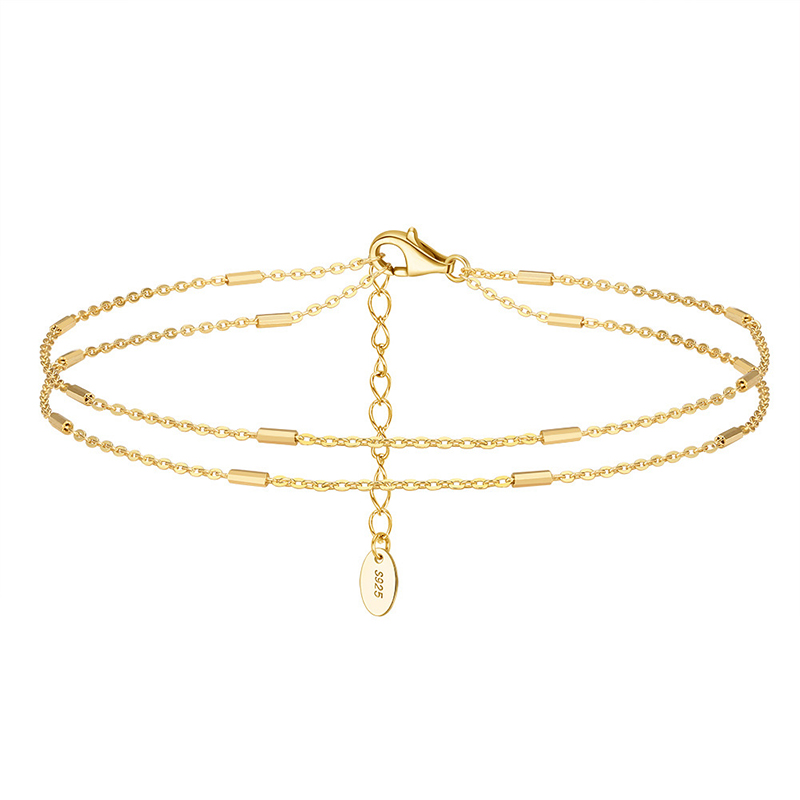Metiseko 925 Sterling Silver Plating 14K Gold Anklet Foot Bracelet Double-Layer Chain Anklet for Women Girls Summer Beach Party