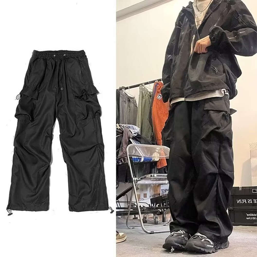 HOUZHOU Black Pants for Men Gray Cargo Trousers Male Red Spring Cotton Loose Casual Streetwear Hip Hop Pocket M522 39