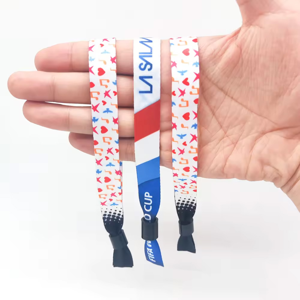 Customised festival event ribbon fabric wrist band wristband custom holographic vip ticket no minimum order event bracelet for party Festival