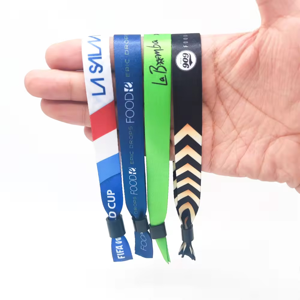 Customised festival event ribbon fabric wrist band wristband custom holographic vip ticket no minimum order event bracelet for party Festival
