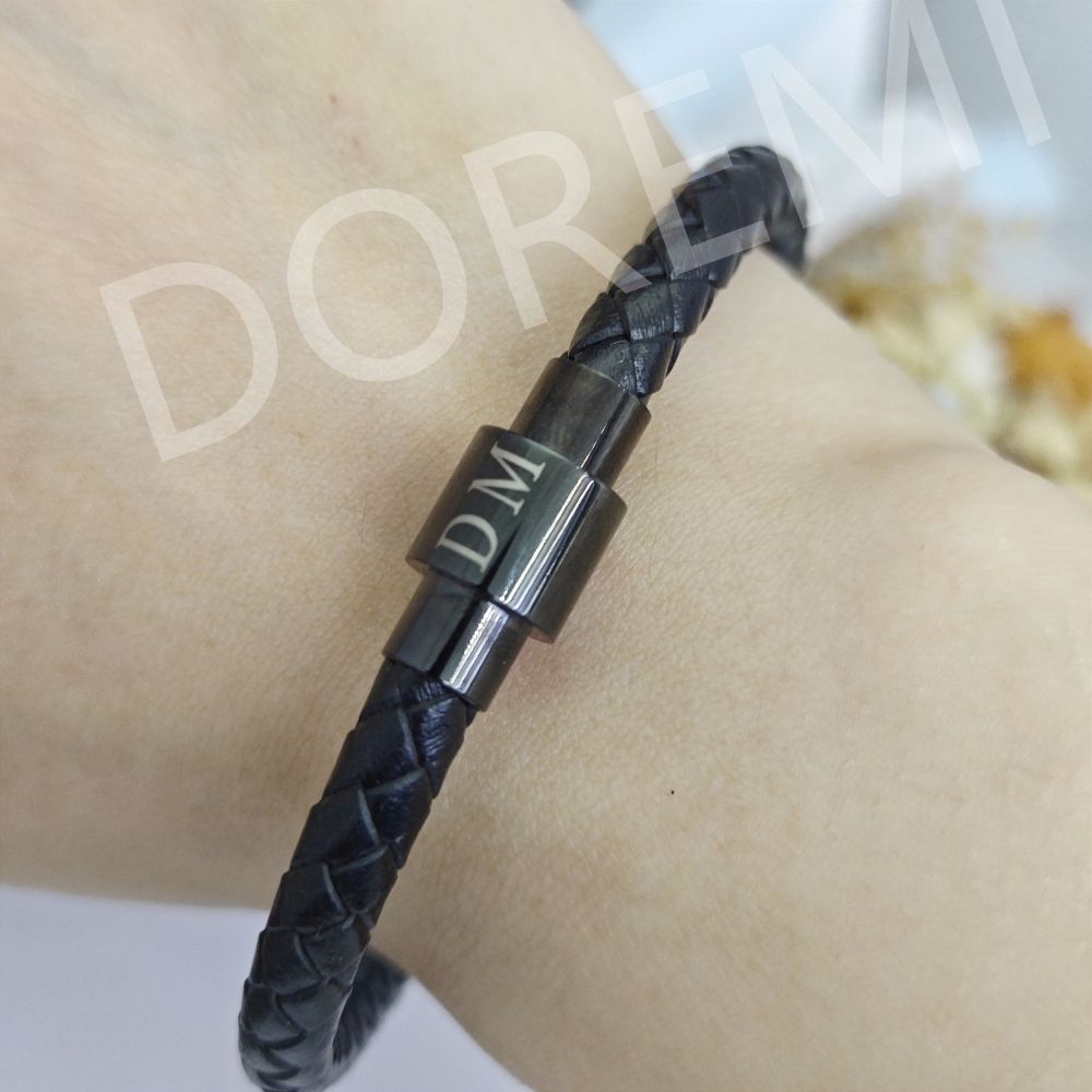 DOREMI New Leather Bracelet Titanium Steel Men's Leather Bracelet Woven Custom Logo Leather Bangle Magnetic Clasp Bracelet