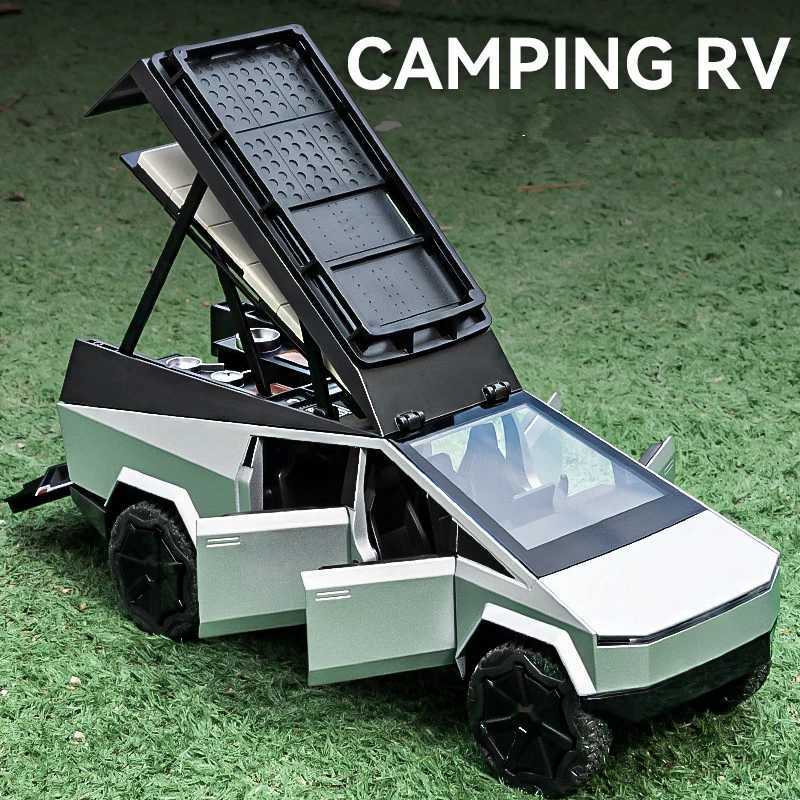 Diecast Model Cars 1/24 Tesla Cybertruck Pickup Alloy Camping RV Car Model Diecasts Metal Toy Van Touring Motorhome Car Model Sound Light Kids Gift