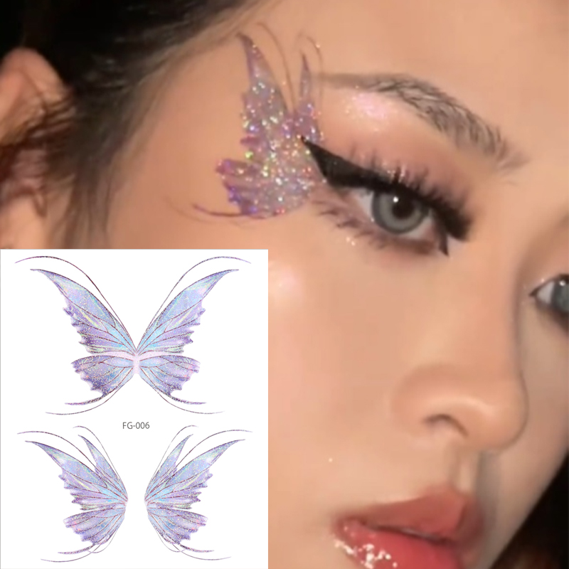 Butterfly Wings Shiny Tattoo Stickers Waterproof Eyes Face Body Art False Tattoos Women Makeup Dance Music Festival Decoration