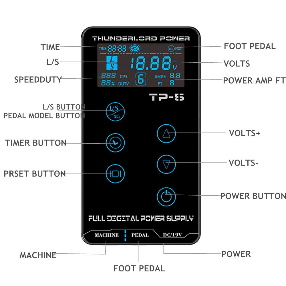 Tattoo Power Supply LCD Display Touch Screen Professional Adjustable Digital Power Source for Rotary Tattoo Machines Gun Supply