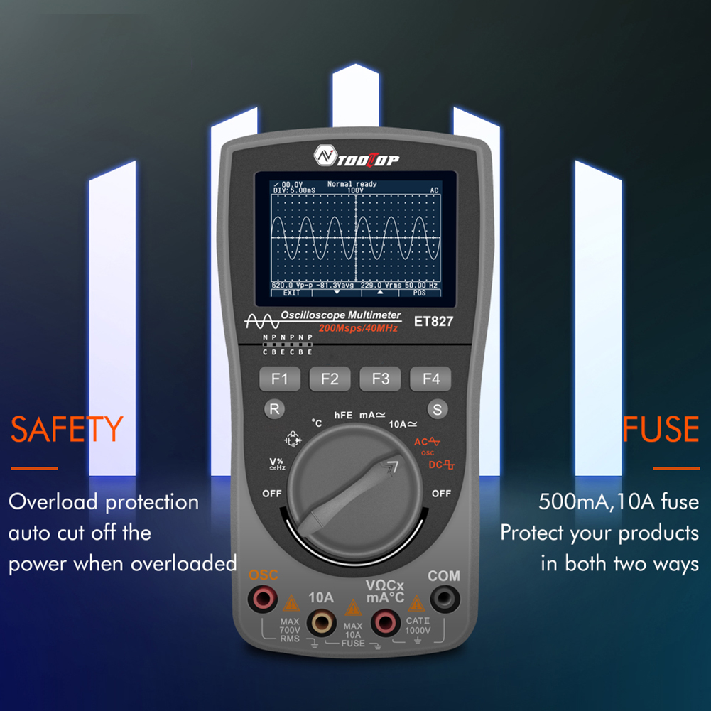 Digital Oscilloscope 6000Counts Auto Multimeter Diode Voltage LCR Detect PWM Out