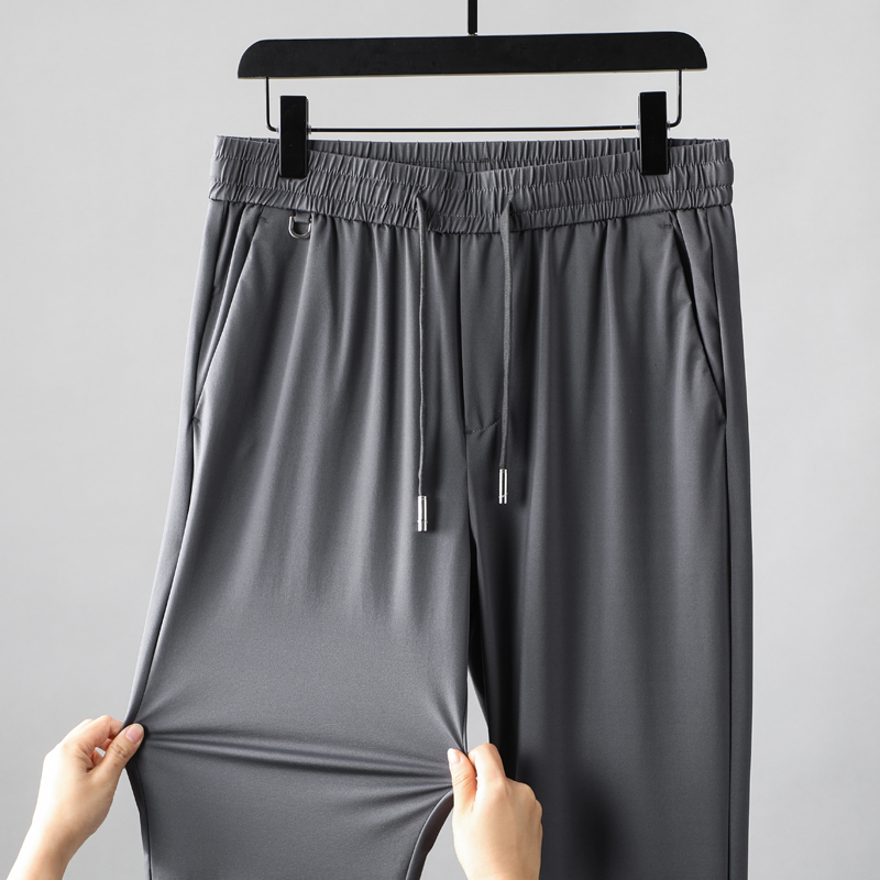 New Summer Casual Men's Simplicity Straight Pants Stretch Smooth Trousers Male Brand Loose Elastic Waist Thin Quick Drying Pants