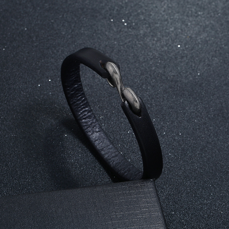 MKENDN Punk Men Bracelet Genuine Leather Bangle Retro Cuff Bracelet Classic S Hooks Wristband Men Women Jewelry Gifts
