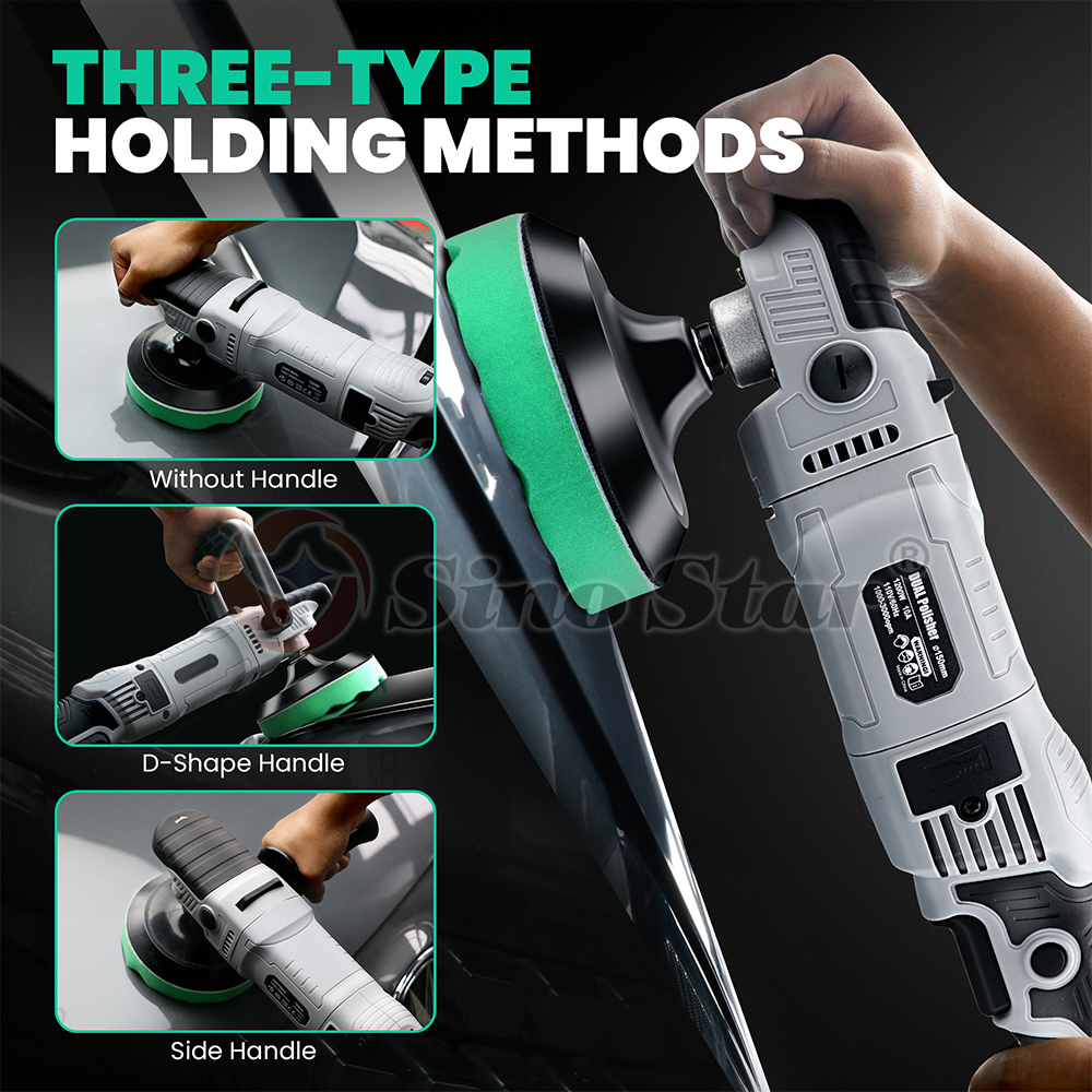 Car Buffer Polisher Machine For Detailing 6 Variable Speeds 1200W 3000RPM RO Polisher with D-Handle&Side Handle 6 Inch Plate